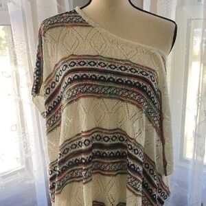 Molly bracken poncho cream/striped/tassels SZ  L